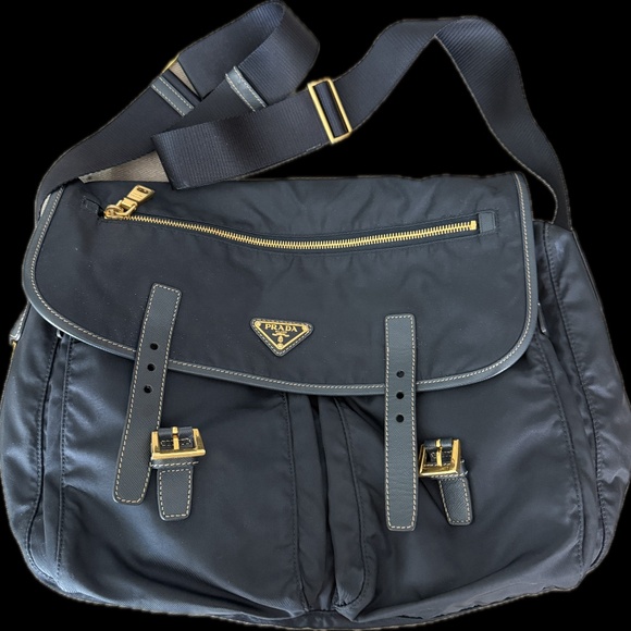 Made in Italy Prada Shoulder and Crossbody Bag Nylon Blue Gold Hardware - Picture 1 of 5